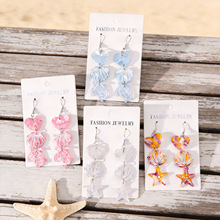 超闪芭比粉三层爱心耳环ins海洋风海星贝壳亚克力耳坠情人节耳饰