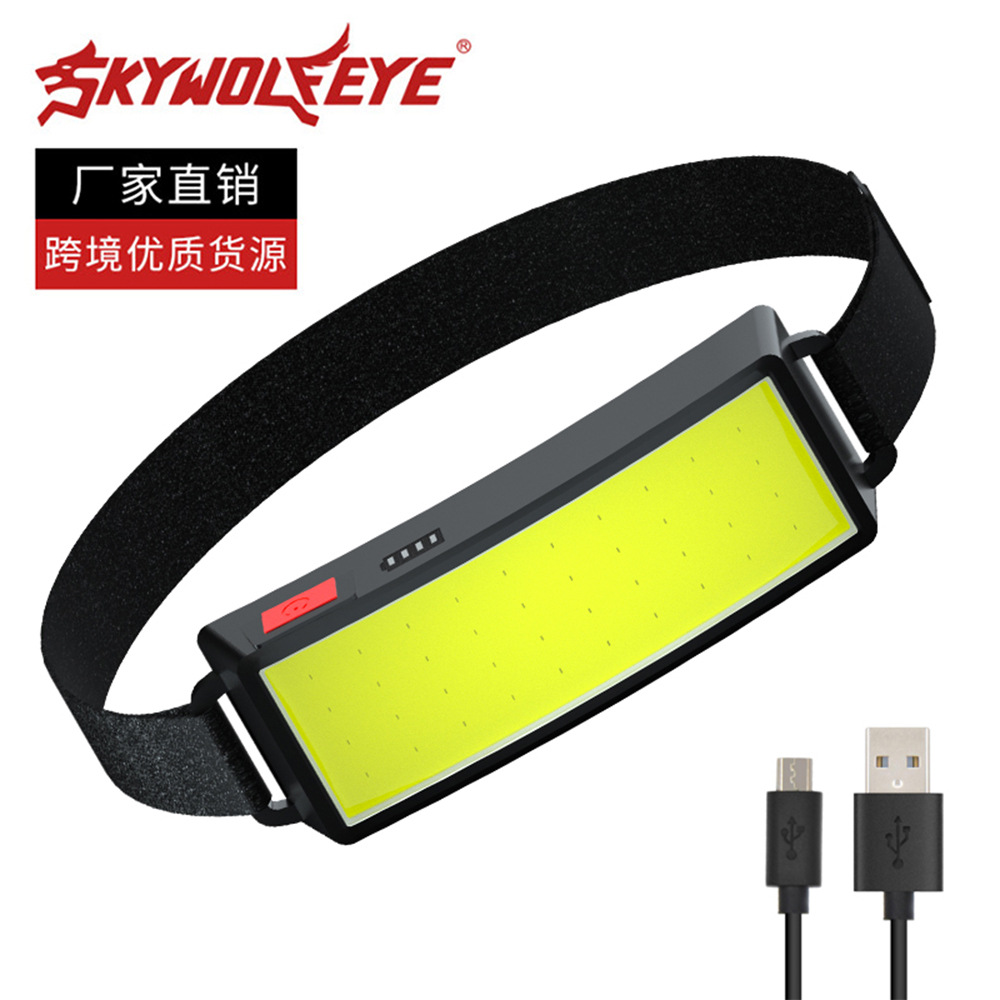 跨境新款内置电池USB充电COB泛光头灯LED户外露营钓鱼工作检修灯
