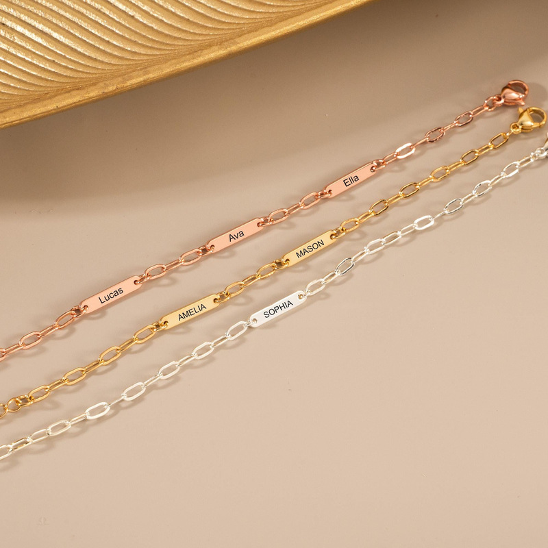 Name-Engraved Jewelry, Women's Stainless Steel Nameplate Bracelet, Cross-Border Personalized Jewelry, Minimum Order of One Piece, Dropshipping Available