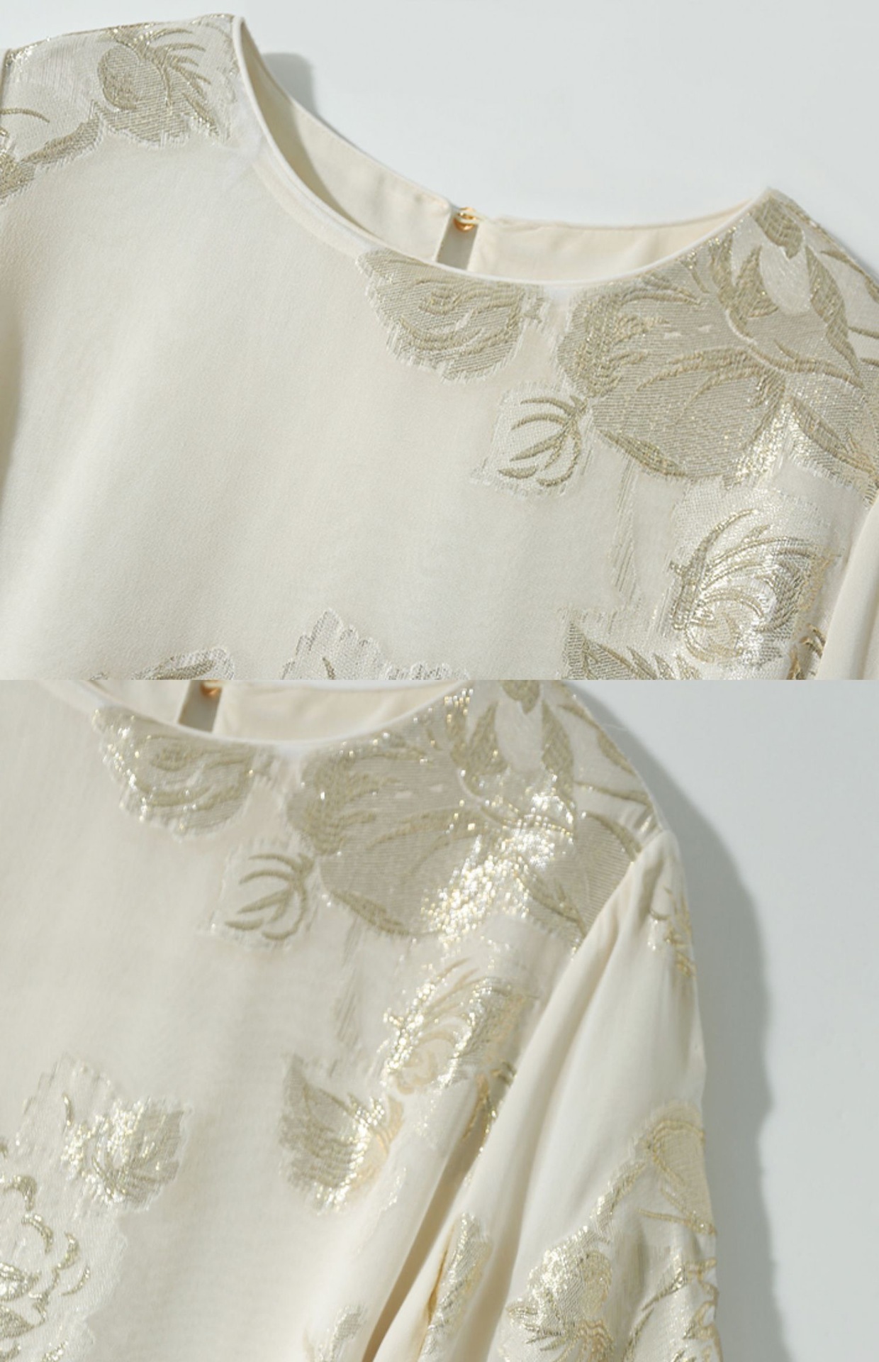 Váy maxi nữ chất lụa tơ tằm jacquard dáng rộng thùng thình — màu trắng ngà chi tiết 2