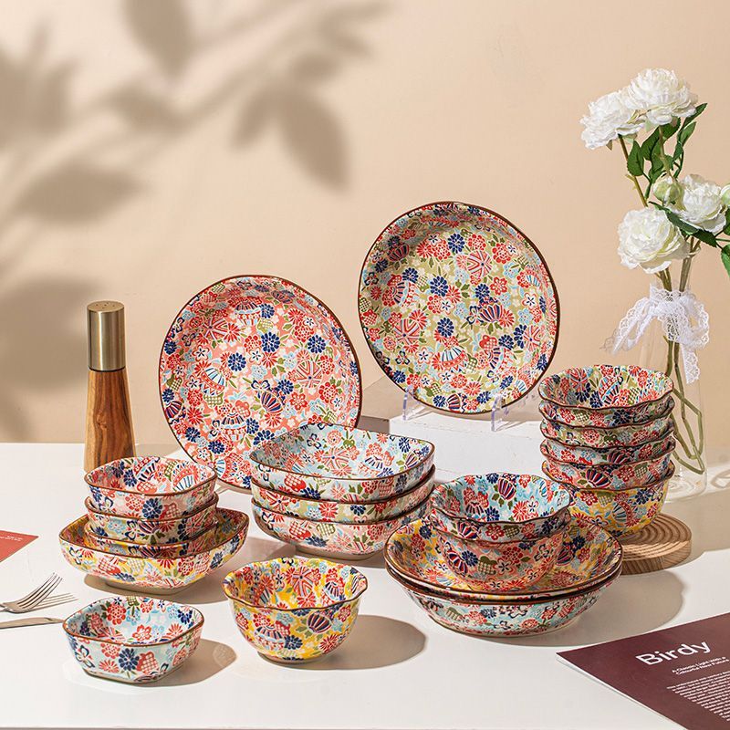 Hand-Painted Ceramic Bowl and Plate Set for Home Use, 2025 New Vintage Style, High Aesthetic Bowls, Plates, Dishes, and Tableware with Underglaze Color Hand-Painted Ceramic Bowl and Plate Set for Home Use, 2025 New Vintage Style, High Aesthetic Bowls, Plates, Dishes, and Tableware with Underglaze Color