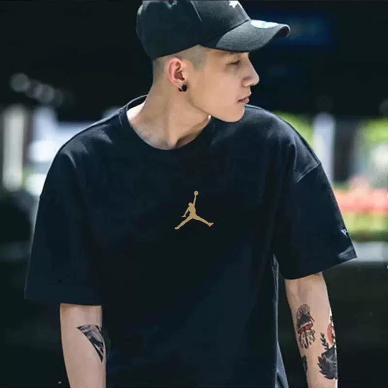 2025Aj Flying Man T-Shirt Men's Summer American Loose Cotton Printed T-Shirt Heavy Weight Casual Couple Short Sleeve Trendy Brand