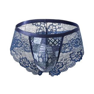 Men's Sexy Lace Underwear Perspective Four-Corner Underwear Sexy Hollow Four-Corner Underwear Bed Temptation Flirting Underwear