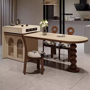 French retro style Roman cave stone rock plate retractable island table dining table integrated household guest restaurant multi-functional dining island