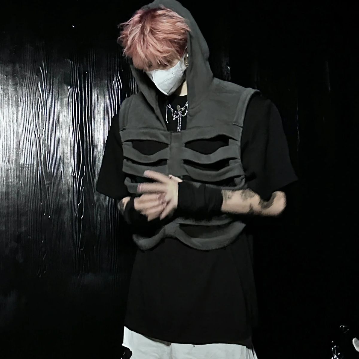 Cráneo costilla chaleco hombres otoño diseño sentido nicho moda marca pu shuai frito calle chaleco americano sin mangas con capucha chaleco