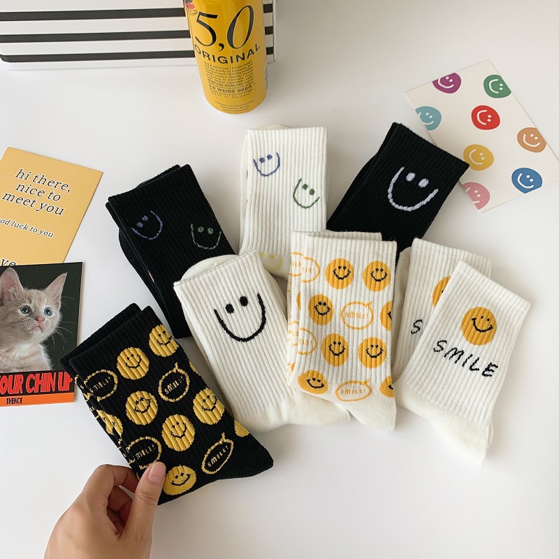 44g Weight Socks Classification Socks Lingerie Type Cotton Fabric Type A Pair Quantity Daily Occasion Smile Face Pattern Winter, Autumn Season Women's Gender Simple Style Style Women's Simple Style Smile Face Cotton Crew Socks A Pair 10