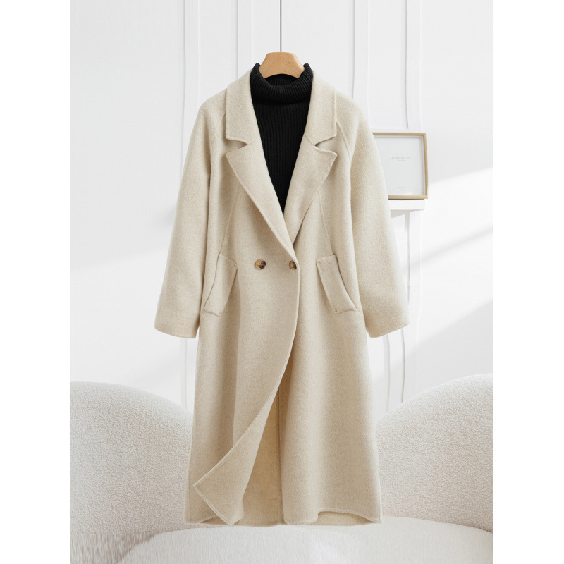 Double-Sided Wool Outwear Women's Long 2025 Autumn and Winter New Elegant Cocoon-Shaped Woolen Outwear for Small People