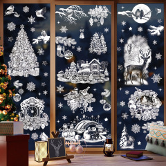 クリスマスステッカー雪だるま雪の家クリスマスツリーウィンドウ装飾ステッカーガラスステッカークリエイティブステッカー静電ステッカー