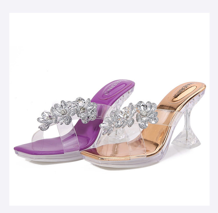 Sandal nữ quai ngang trong suốt gót ly pha lê, gót 6–8 cm — Vàng Sâm Banh, màu tím chi tiết 16