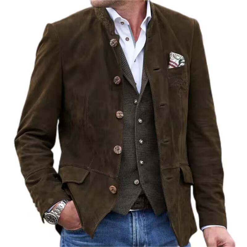 2025 European and American Cross-Border Amazon Independent Station New Suede Jacket Button Stand Collar Men's Casual Jacket Men