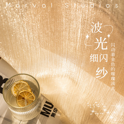 梦幻纱帘鎏金纱轻奢网红法式窗帘白纱流金纱透光不透人窗纱批发|ru