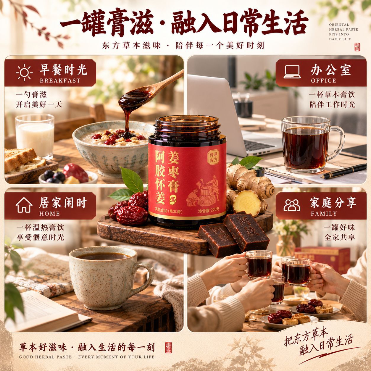 Ejiao Ginger Jujube Paste (阿胶姜枣膏) — Ready-to-Eat Herbal Wellness Paste, 220g quality and texture
