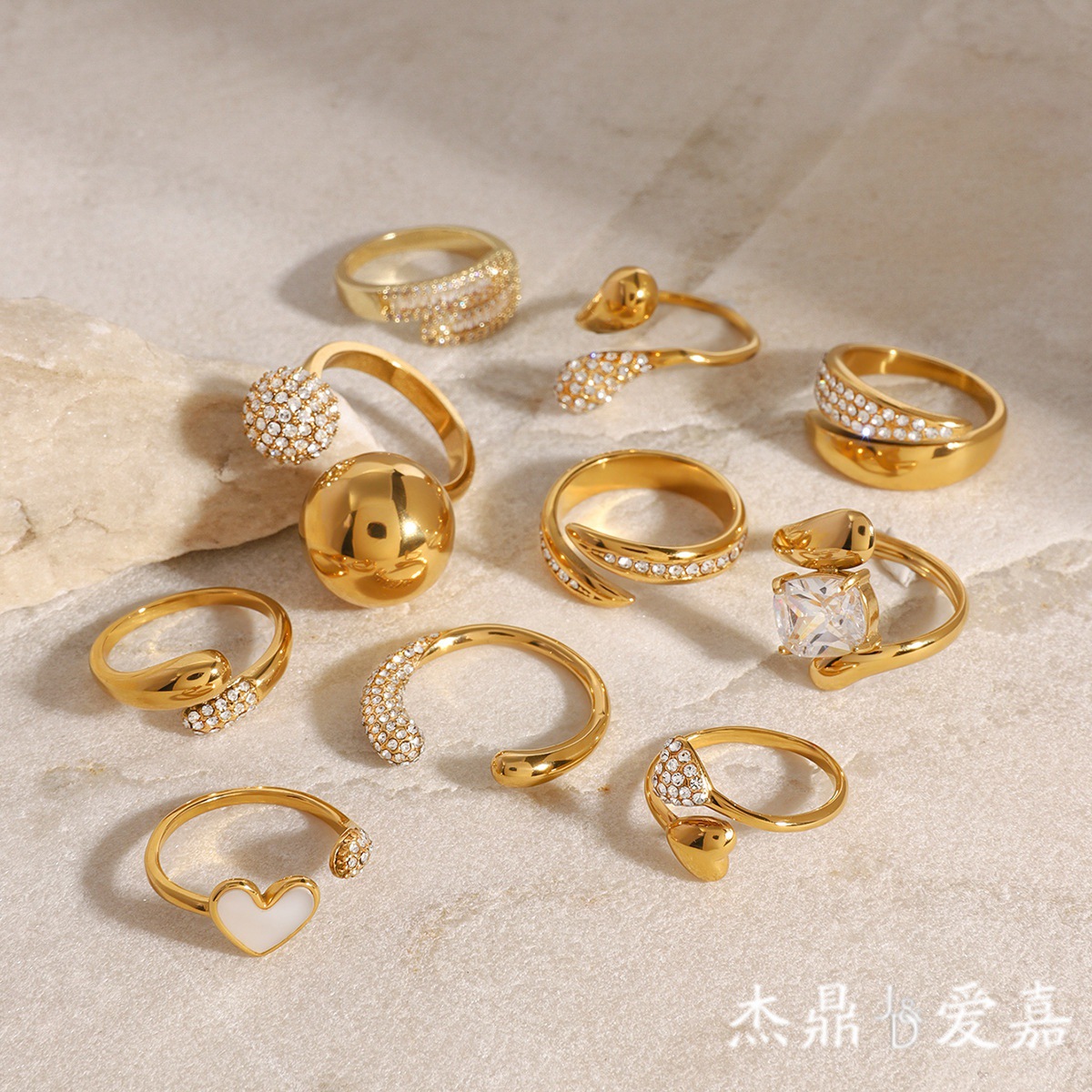 Jieding Europa y América Anillo abierto de diamantes de acero inoxidable de oro de 18k Anillo de sentido avanzado Joyas de mano de acero de titanio Rings transfronterizos