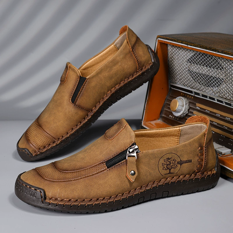 2023 Летняя новая мужская повседневная кожаная обувь модная обувь на молнии