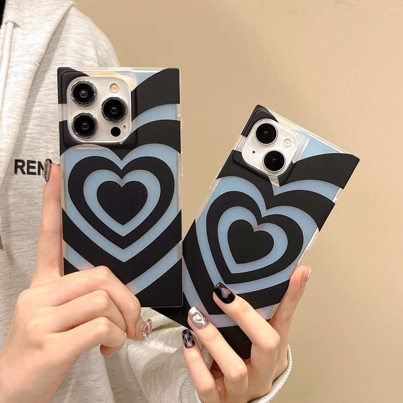 Square Laser Black Loop Love iPhone15 Phone Case for Apple 13/14Pro Max Drop-resistant Case