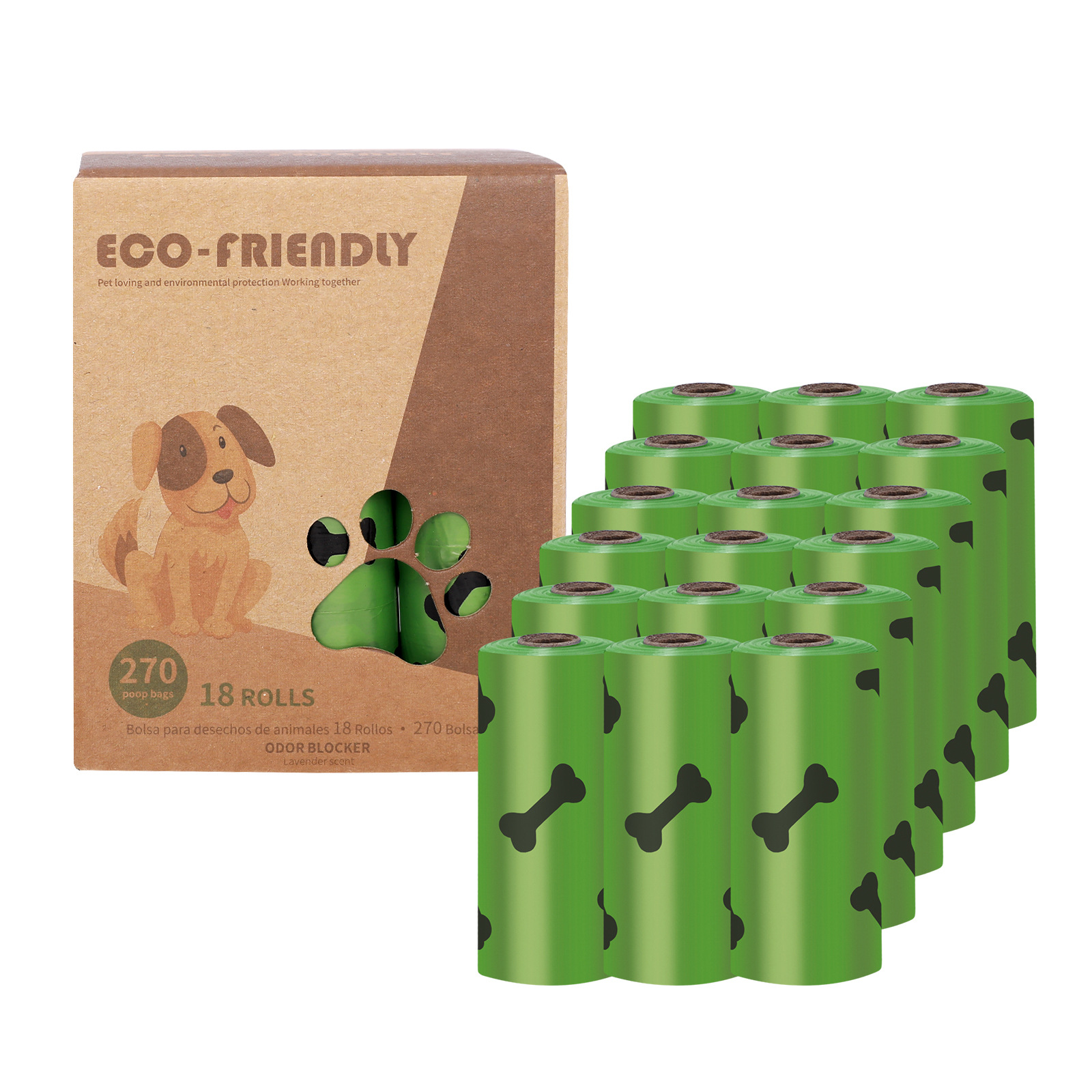 Transfronterizo en stock al por mayor 1,5 Bolsa de basura para mascotas de seda en caja bolsa de caca EPI bolsa de caca degradable bolsa de caca