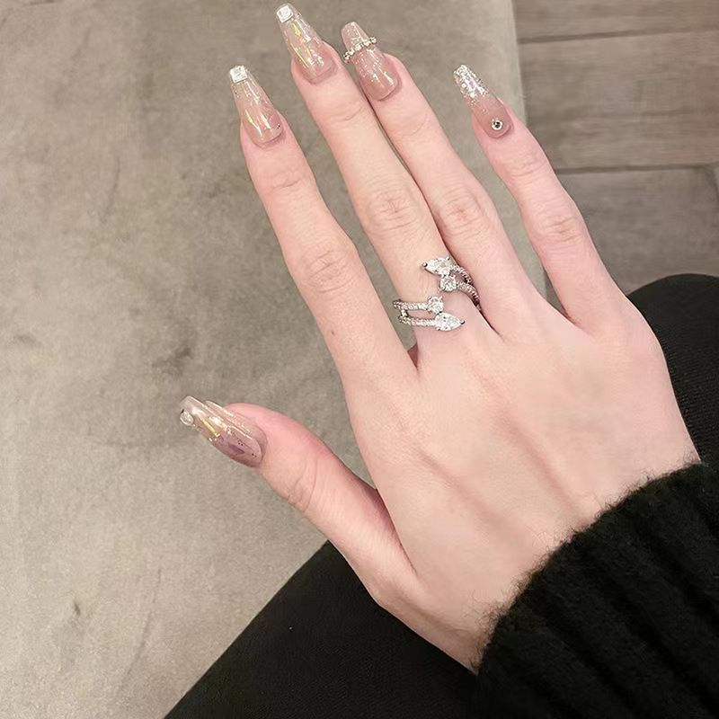 Water Drop Zircon Double Layer Ring For Women Designer Style_voghion.com