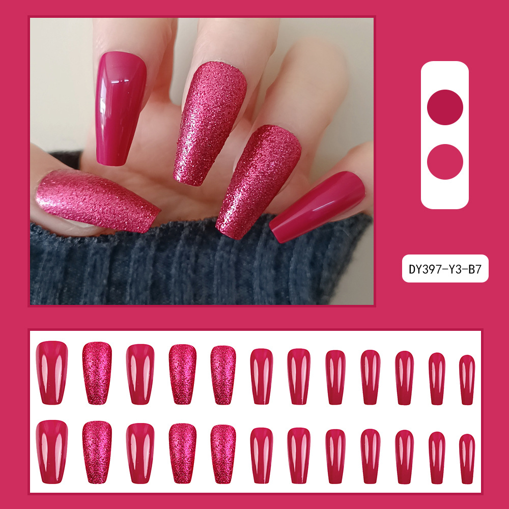 Comercio exterior mejor vendido rojo flash usar uñas blanqueadoras de color sólido 24 piezas de uñas falsas transfronterizas al por mayor image 7