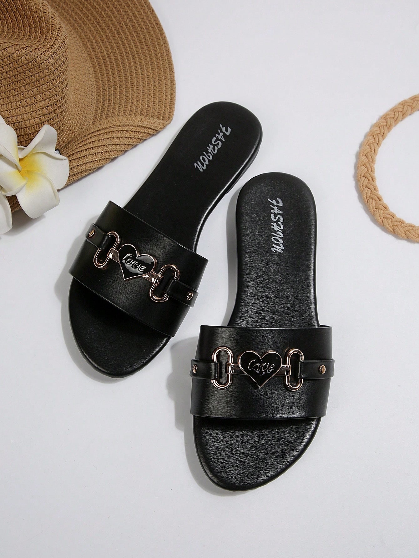 Zapatillas Planas para Mujer de Cuero Sintético con Decoración de Metal para Uso Casual