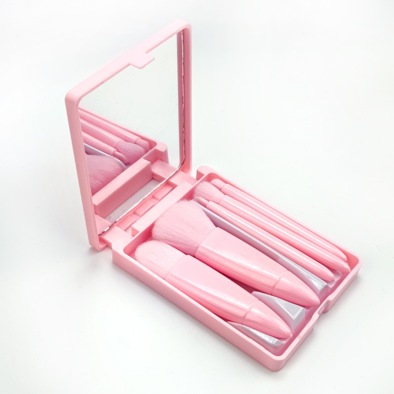 MINI pequeño espejo caja de almacenamiento portátil de maquillaje cepillo fuente de fábrica Caja de espejo de 5 piezas cepillo de viaje