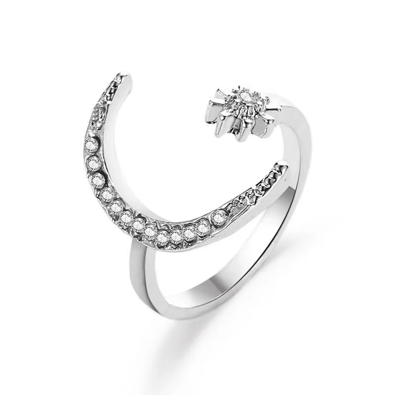 Venta caliente anillo de media luna anillo de la luna estrella de la moda europea y americana estilo étnico estrella Luna dedo índice anillo abierto image 3