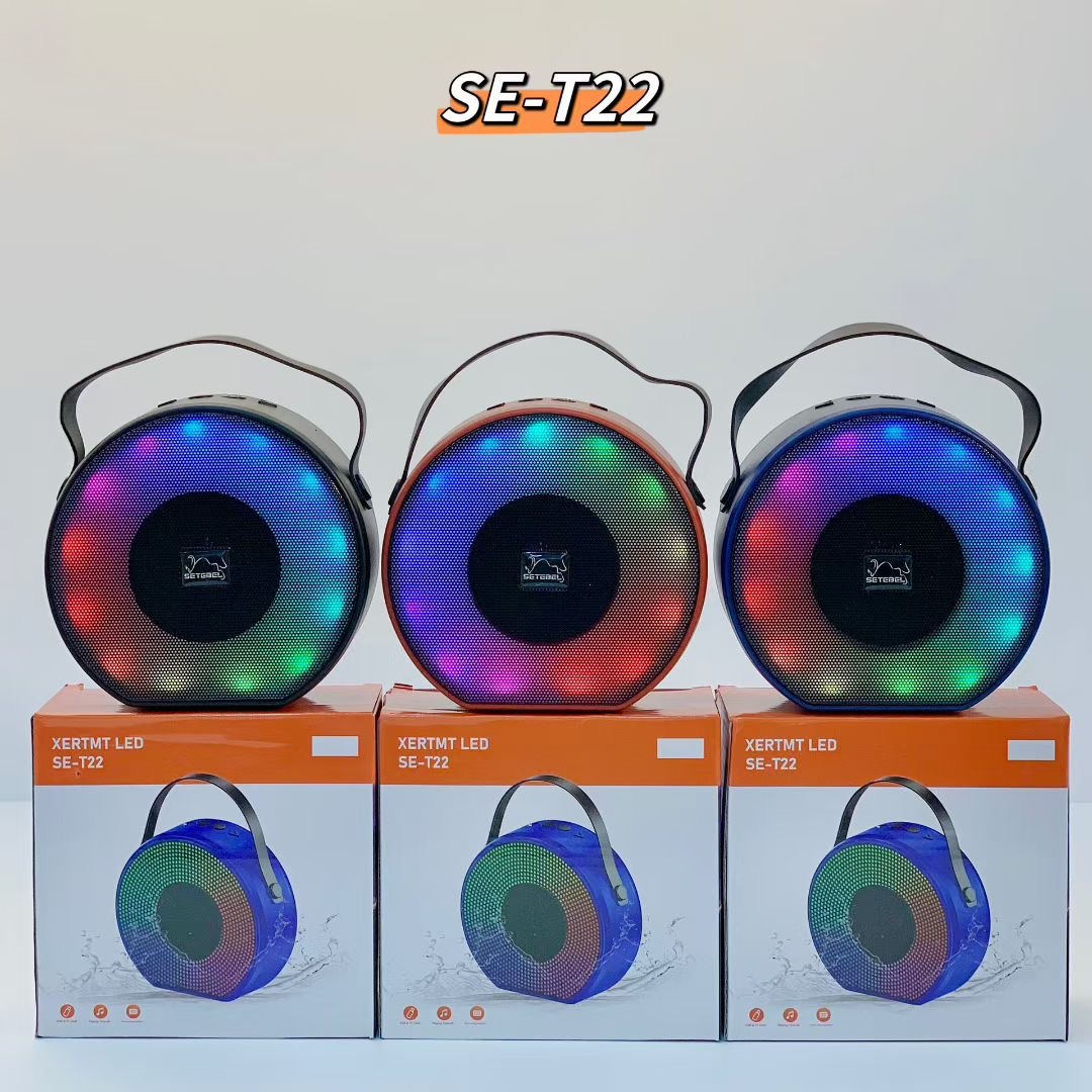 跨境新款SE-T22迷你手提蓝牙音箱户外便携式RGB灯桌面插卡小音响
