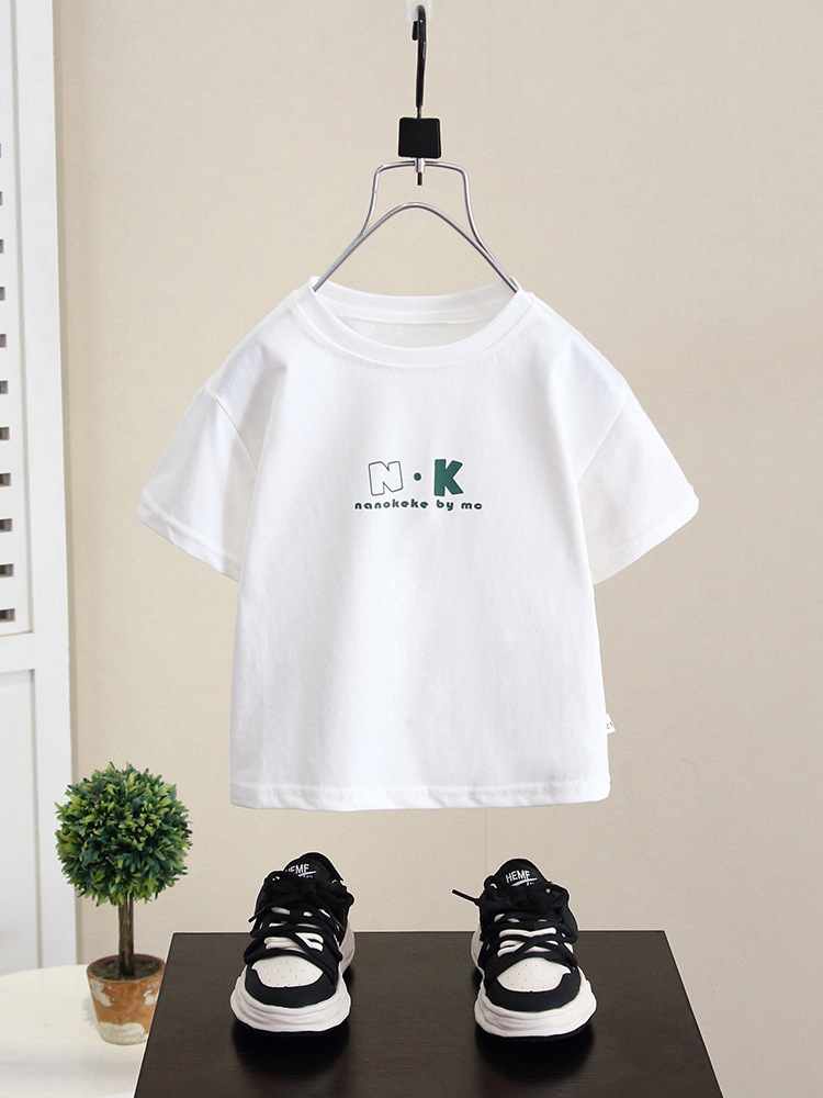7843 Camiseta de manga corta para niño, conjunto de verano para niño, camiseta infantil estilo 2026, camiseta base blanca para bebé.