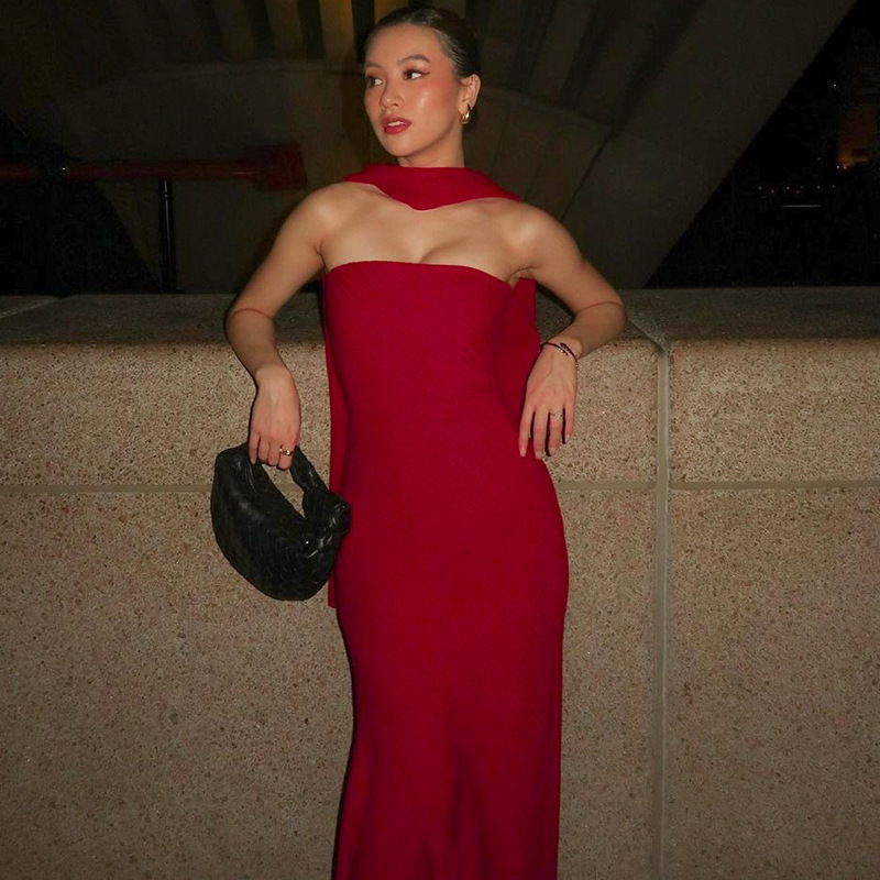 2026 Summer New Style Slim-Fit Waist-Cinching Mid-Length Sexy Wrap-Style Bustier Fishtail Pattern Skirt with Shawl Dress 2026 Summer New Style Slim-Fit Waist-Cinching Mid-Length Sexy Wrap-Style Bustier Fishtail Pattern Skirt with Shawl Dress