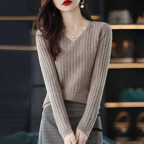 [Spring & Autumn Hot Sale] Autumn/Winter V-Neck Pullover Long-Sleeve Knitted Base Layer Women's Sweater – Versatile Innerwear Top