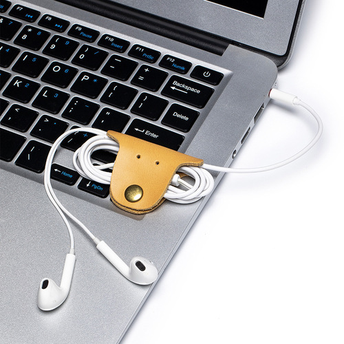 Leather data cable earphone cord organizer, small and cute desktop cable tie, mini digital accessories line winding organizer