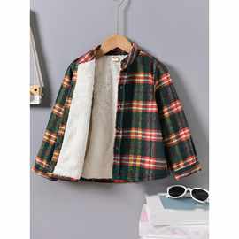 韩国男童女童长袖格子衬衫加绒秋冬2023新款宝宝上衣洋气儿童衬衣