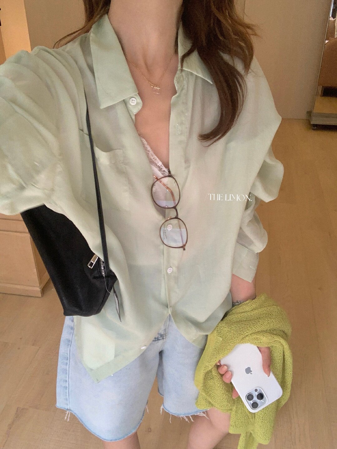 Áo sơ mi nữ tay dài chất liệu tencel phong cách lười biếng ấm áp — Vàng nhạt, xanh lam, Xanh lá cây nhạtcolor, màu hồng chi tiết 10
