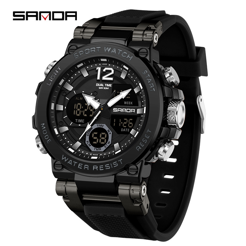 SANDA reloj electrónico de metal con caja de moda multifuncional reloj de hombre nocturna impermeable al aire libre reloj de pulsera deportivo 6178