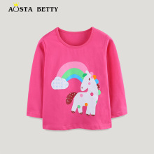 25秋季新品女童t恤欧美风独角兽印花儿童T恤针织棉长袖儿童打底衫