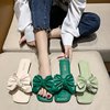 Flat bottomed slippers 2022 summer Korean Edition fashion comfortable Flat bottom Exorcism bow Square one word sandals