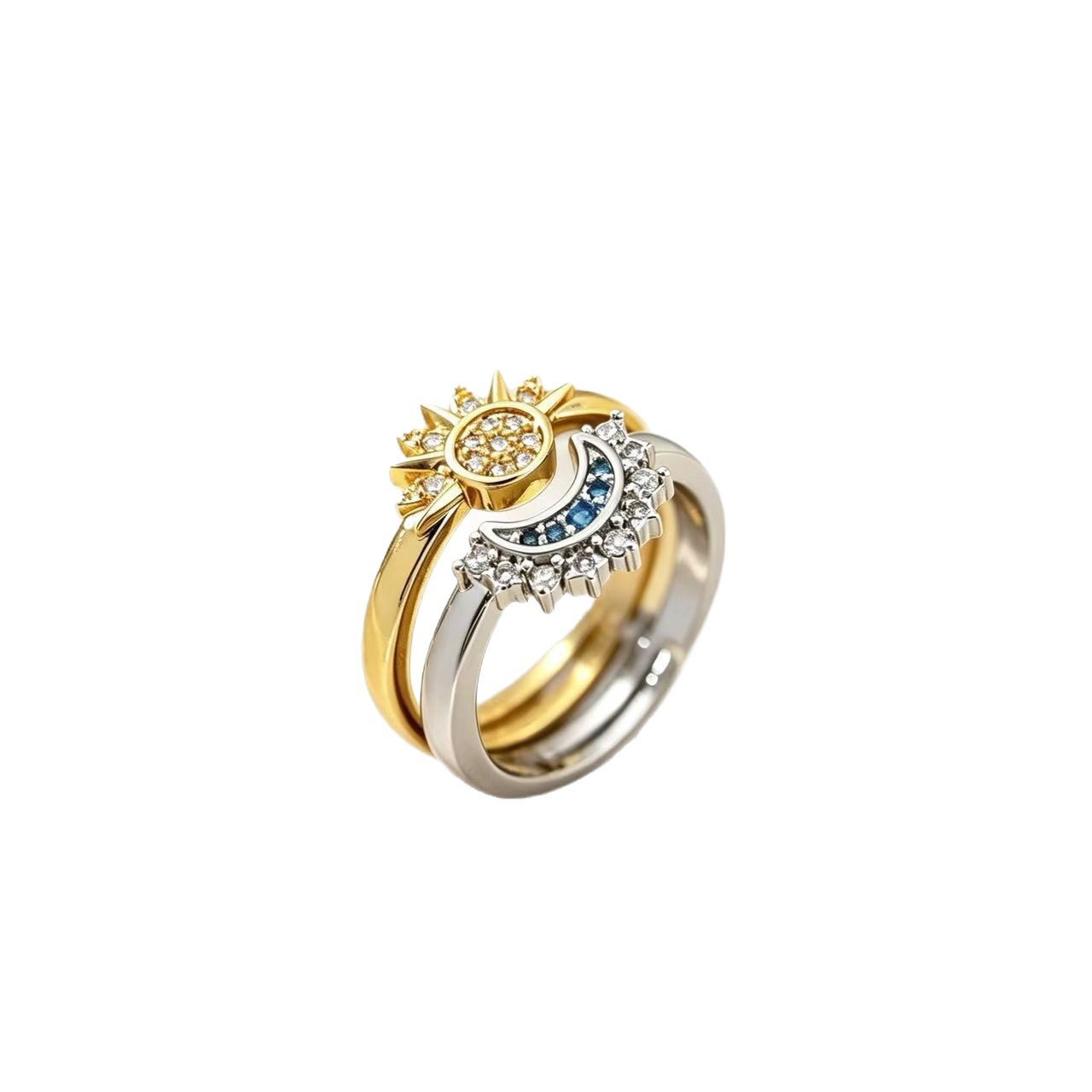European and American Cross-Border Sun and Moon Couple Rings, Non-Fading, Fashionable and Trendy Design, Adjustable Open Ring, High-End Versatile Ring