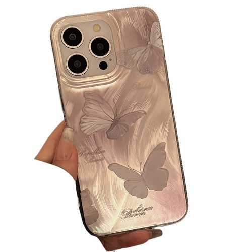 Ins Pink Feather Butterfly Bow Case for Apple iPhone 16, iPhone 15 Pro Max 12, Protective Cover for Women