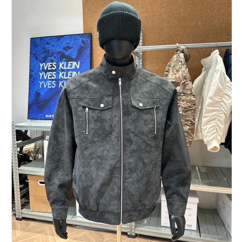 Casual Versatile American Retro Deconstructed Patchwork Biker Stand Collar Jacket Unisex Trendy Loose Pu Leather Coat