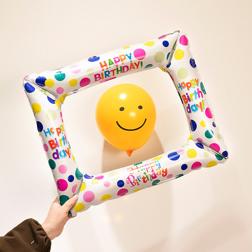 Ins colorful polka dot frame aluminum balloon birthday decoration scene setup party photo props decoration setup