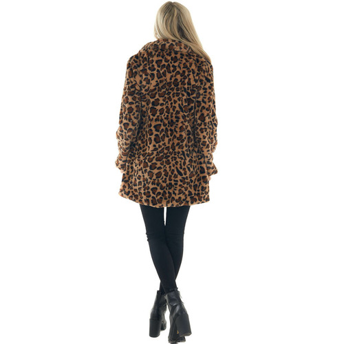 Eurasian autumn and winter leopard print women's fashion temperament faux fur with pockets loose fluffy coat
