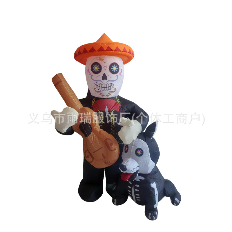 Amazon esqueleto fantasma toca guitarra perro Halloween modelo de aire luminoso interior al aire libre modelo inflable fábrica directa