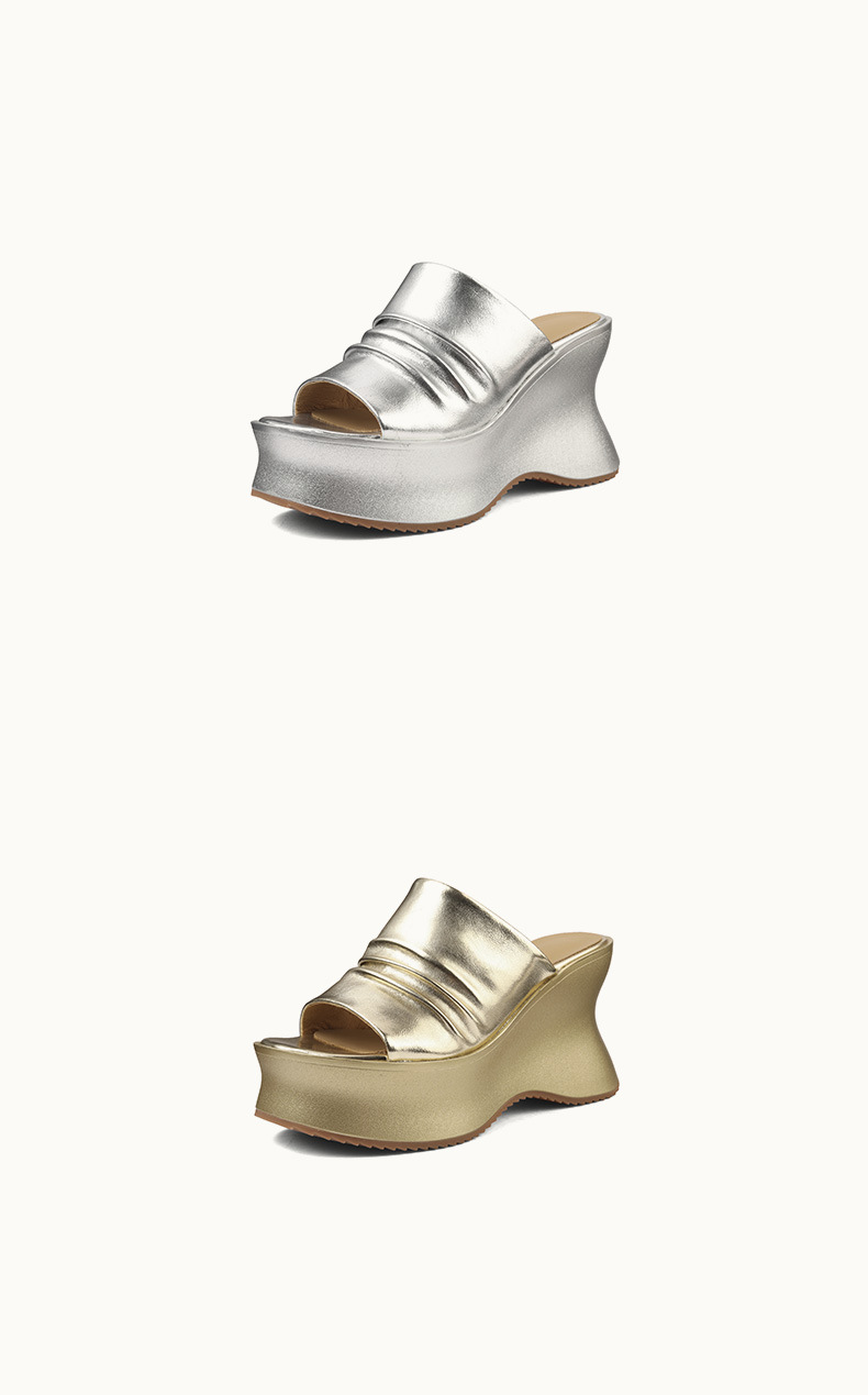 Sandal cao gót nữ hở mũi quai ngang da thật gót 10 cm — màu vàng, bạc chi tiết 9