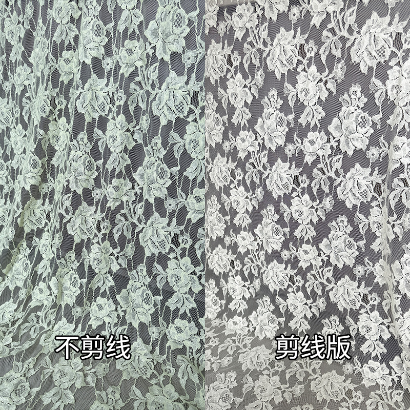 Tela de encaje Primavera/Verano 2026, encaje calado con diseño de rosas, tela con borde de pestañas, varios colores disponibles, stock de fábrica.