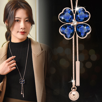 Korean Edition Autumn and winter temperament Clover sweater chain Fashion have more cash than can be accounted for Simplicity High-end atmosphere Necklace sweater chain wholesale