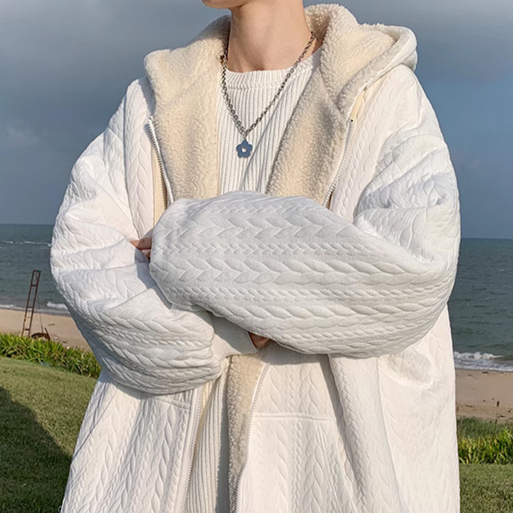 2025 nuevo estilo con capucha primavera y otoño gris principios de otoño chaqueta de suéter de estilo perezoso chaqueta de hombre cárdigan con cremallera principios de otoño