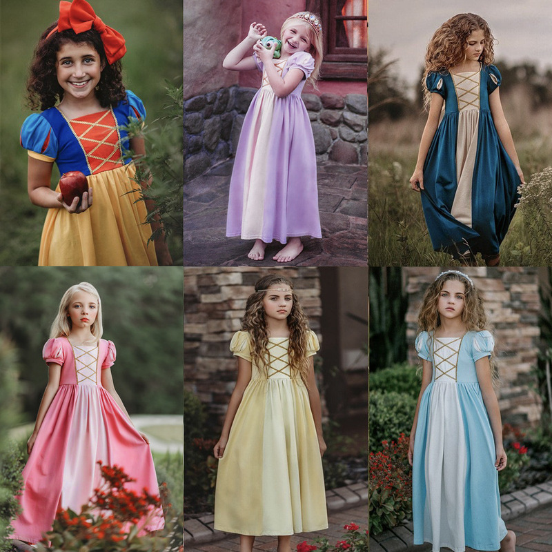European and American Princess Style Knitted Dress Belle Princess Cinderella Girl Princess Dress Foreign Trade Snow White Hair