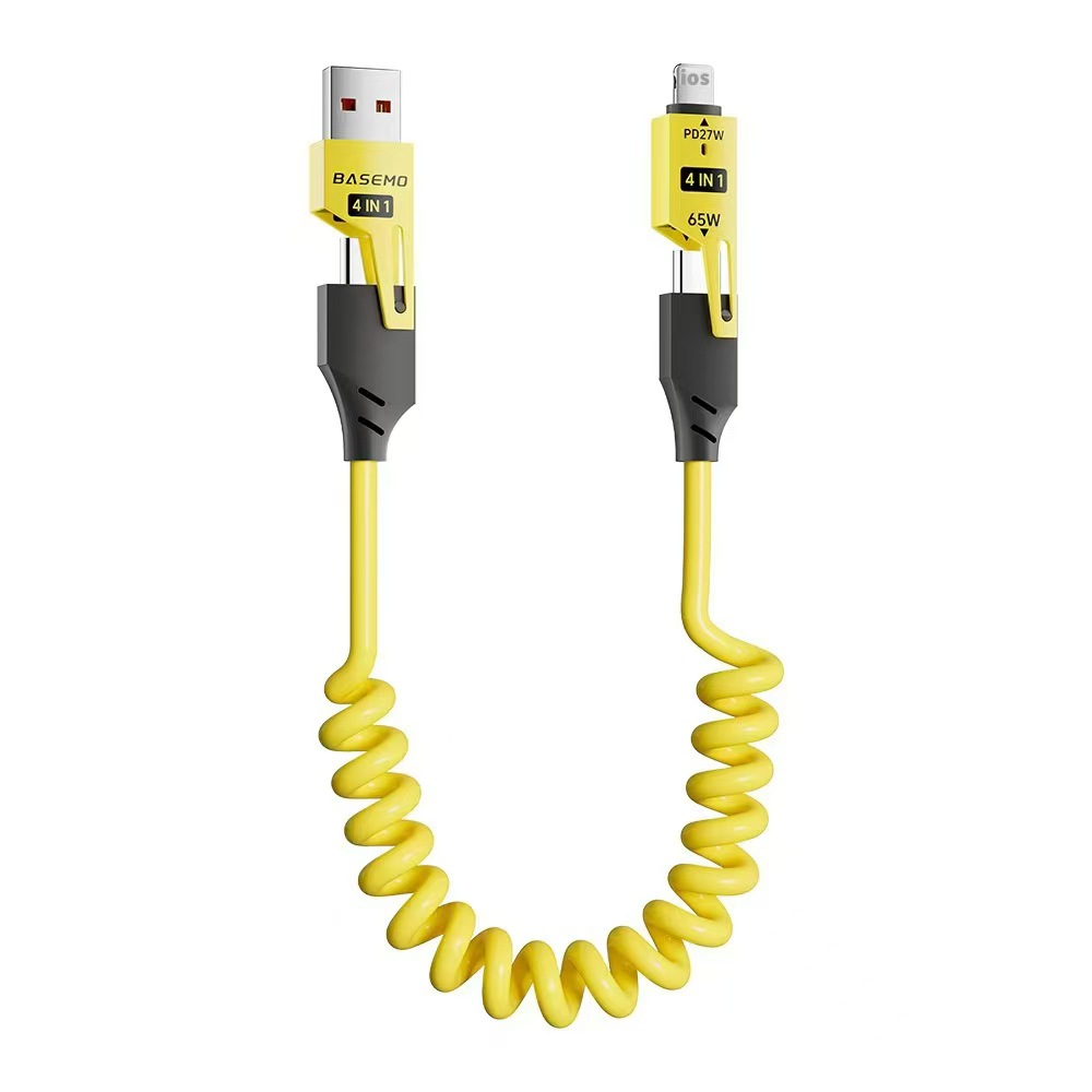 65W cable de datos telescópico de resorte de carga rápida 2 - drag 2 - 4 - en - 1 cable de carga para automóviles para Apple Huawei carga rápida