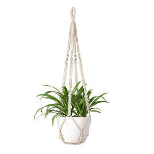 Cross-border hand-woven flowerpot net pocket cotton rope bohemian hanging plant hanging basket macrame hanger
