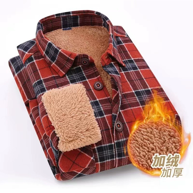 [Кашемир и кашемир] Осенняя и зимняя мужская хлопчатобумажная теплая клетчатая рубашка с длинными рукавами повседневная толстая рубашка