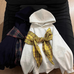 美式学院风绑带蝴蝶结纯棉连帽卫衣女慵懒风宽松设计感情侣上衣潮